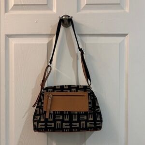 Pierre Cardin Black and Brown Patterned Shoulder Bag